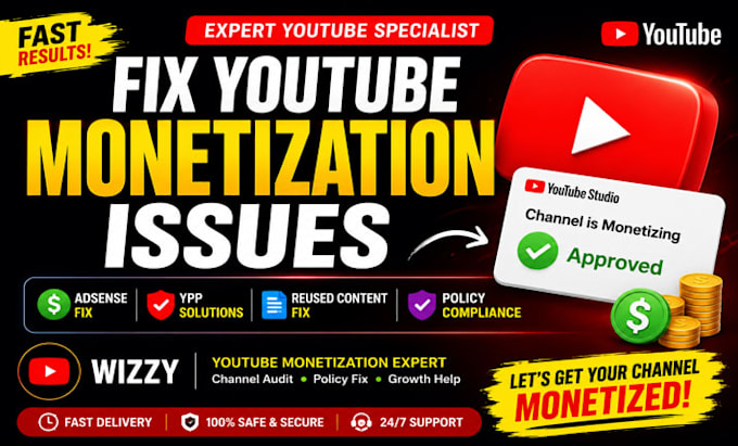 fix youtube channel monetization issues, reused content and policy issues