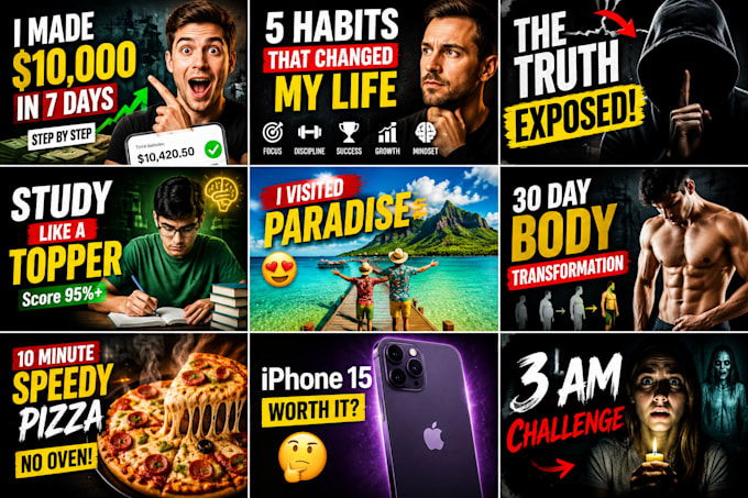 create all type eyecatching youtube thumbnails with high CTR