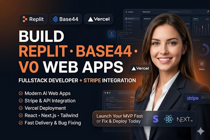 build replit base44, stripe integration v0 vercel web app ui fullstack developer
