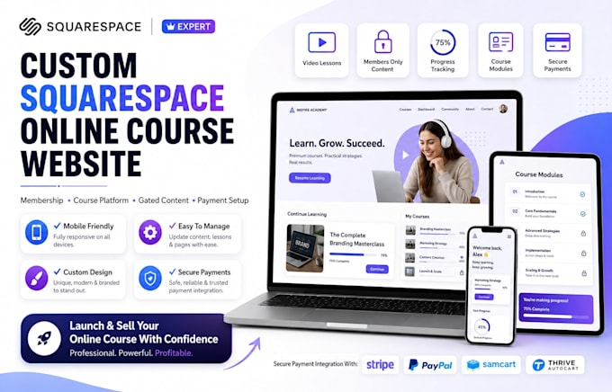 build custom squarespace online course platforms