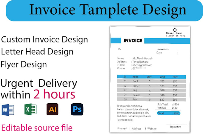provide invoice design , flyer design and letter head design template