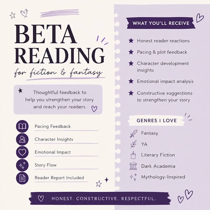 beta read your fiction or fantasy novel and give feedback