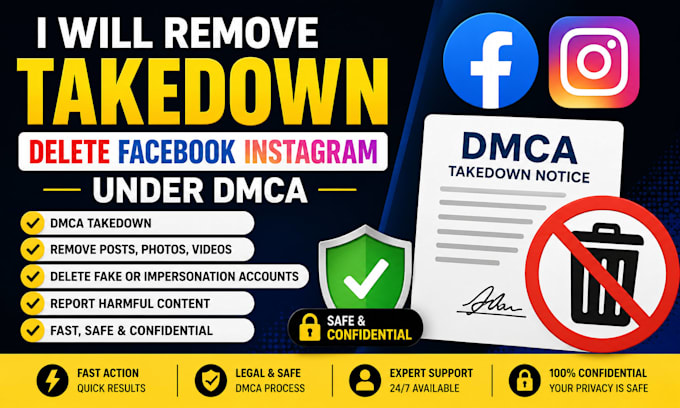 remove takedown delete facebook youtube instagram under dmca