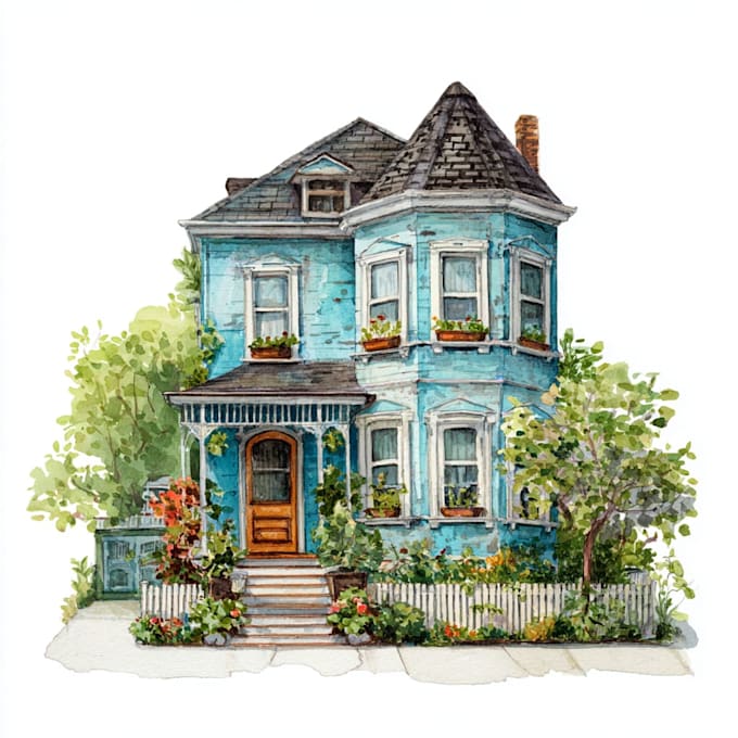 draw house illustration watercolor style