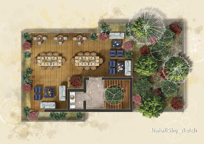 render color floor plan and architectural sketch