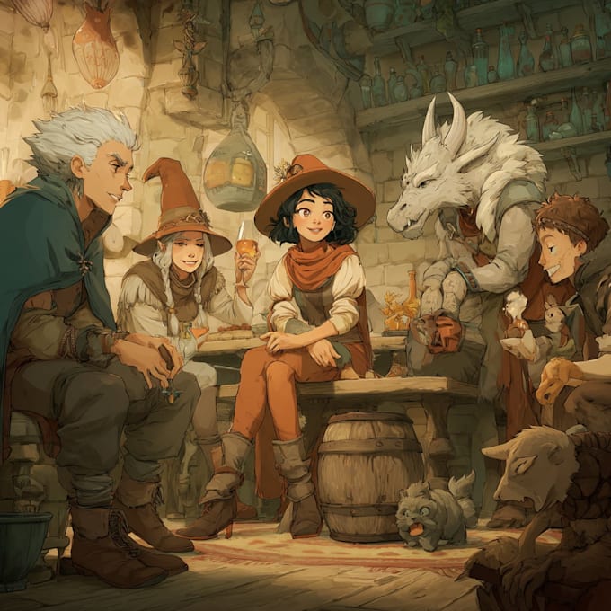 draw dnd party and fantasy for you