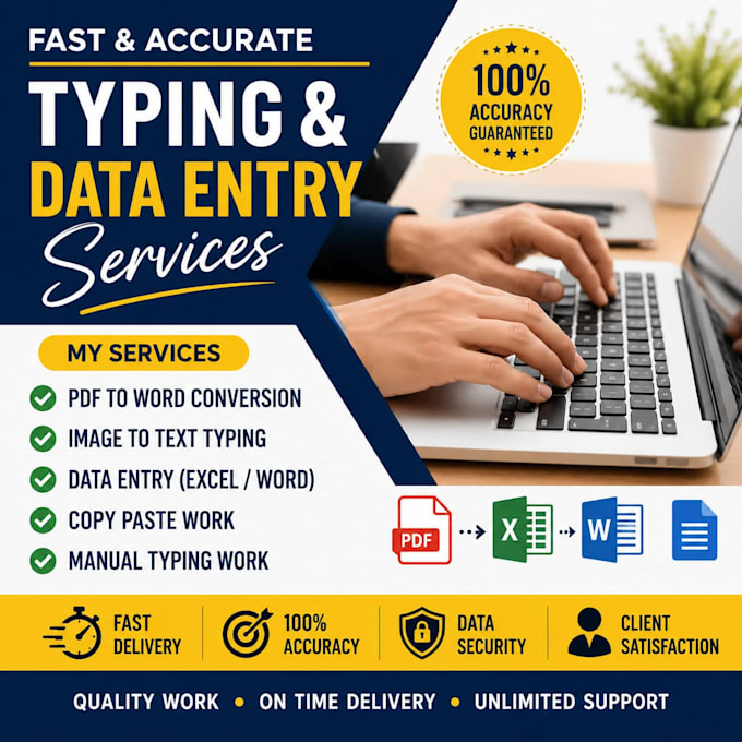 do fast typing, pdf to word, data entry work