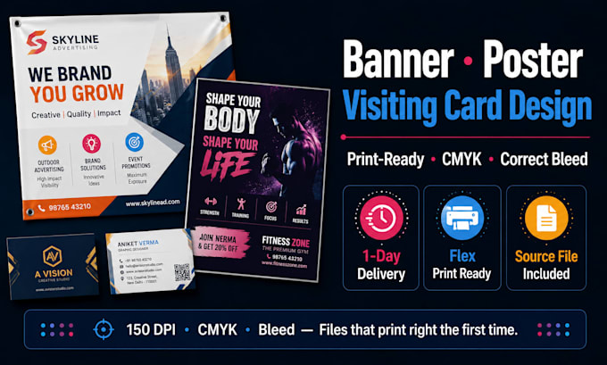 design print ready banner, poster, and visiting card