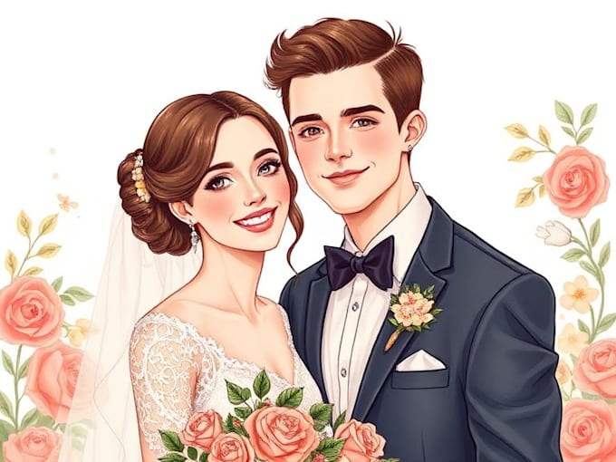 draw couple portrait for wedding illustration