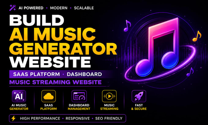 build ai music generator website saas platform dashboard music streaming website