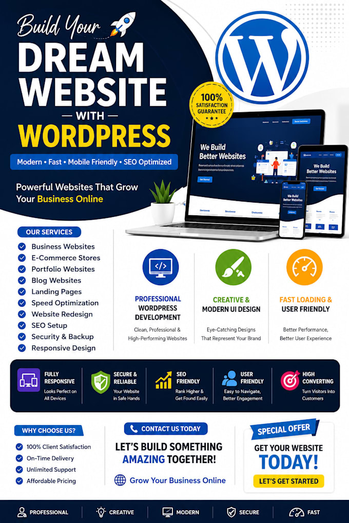 create wordpress sites business website and custom develop