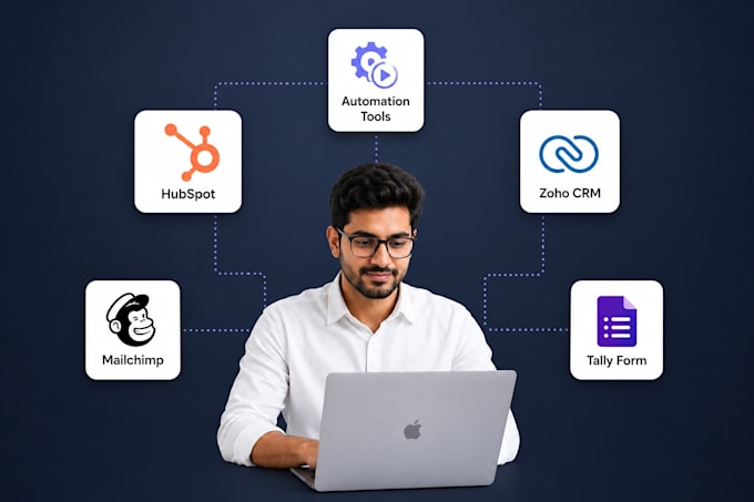 setup hubspot api automation, mailchimps, zoho crm, tally form integration