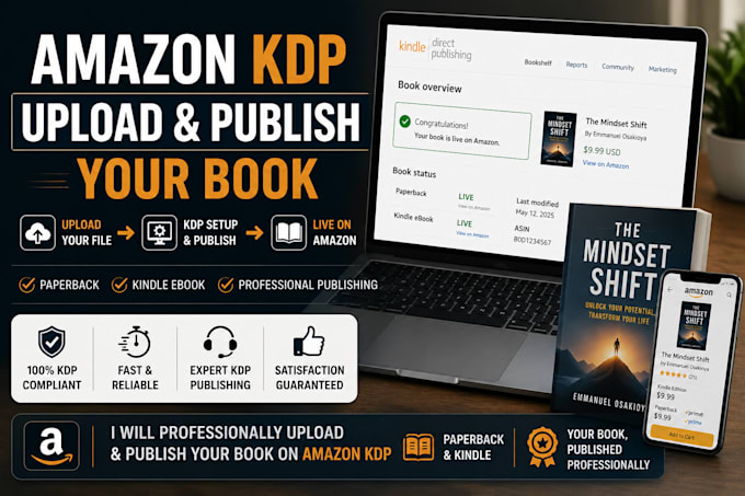 upload and publish your book on amazon KDP professionally