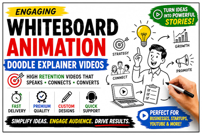 create a custom whiteboard animation doodle explainer video