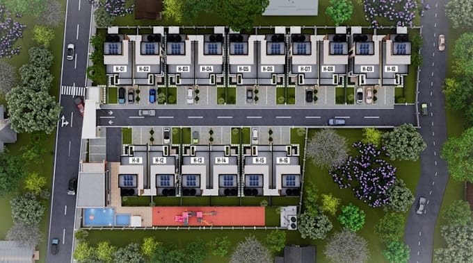 townhouse master plan visual,residential estate,siteplan design,exterior render