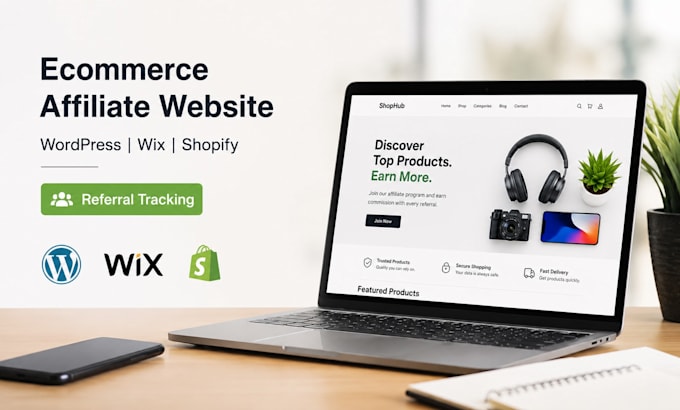 create ecommerce affiliate website, wordpress wix shopify referral tracking