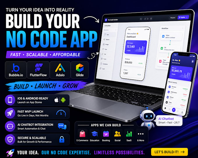 build no code mobile app for ios android and web app