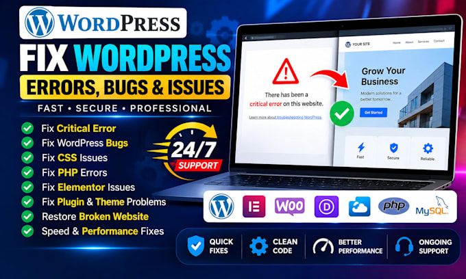 fix wordpress critical error bugs CSS issues PHP errors and website problems