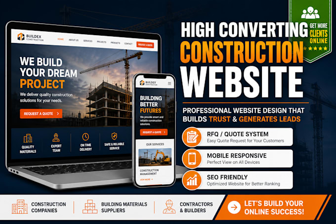 design high converting construction building materials website with rfq form