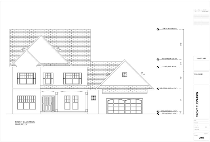 transform rough sketche to elevation plan, clean architectural floor plan design