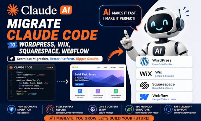 migrate claude code to wordpress wix claude code site to squarespace webflow