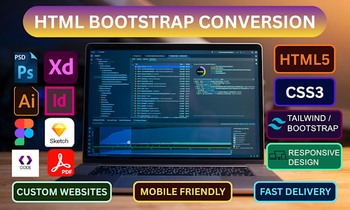 design responsive modern landing pages using HTML, CSS, bootstrap and tailwind