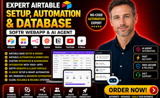setup airtable, airtable automation, airtable database, softr webapp, ai agent