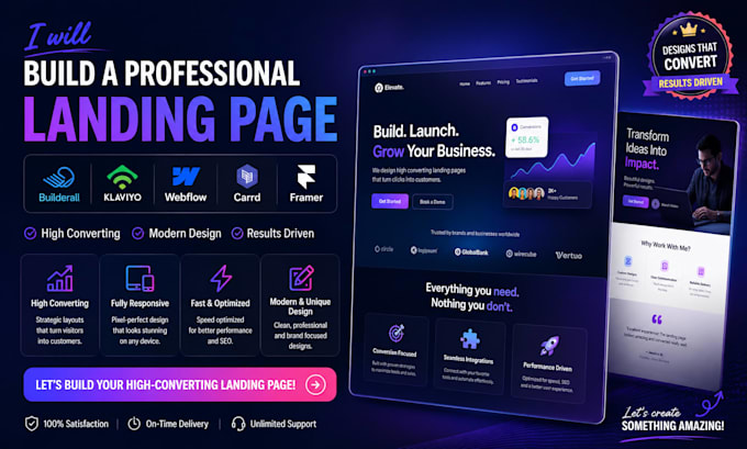 build a professional builderall klaviyo webflow carrd framer landing page design