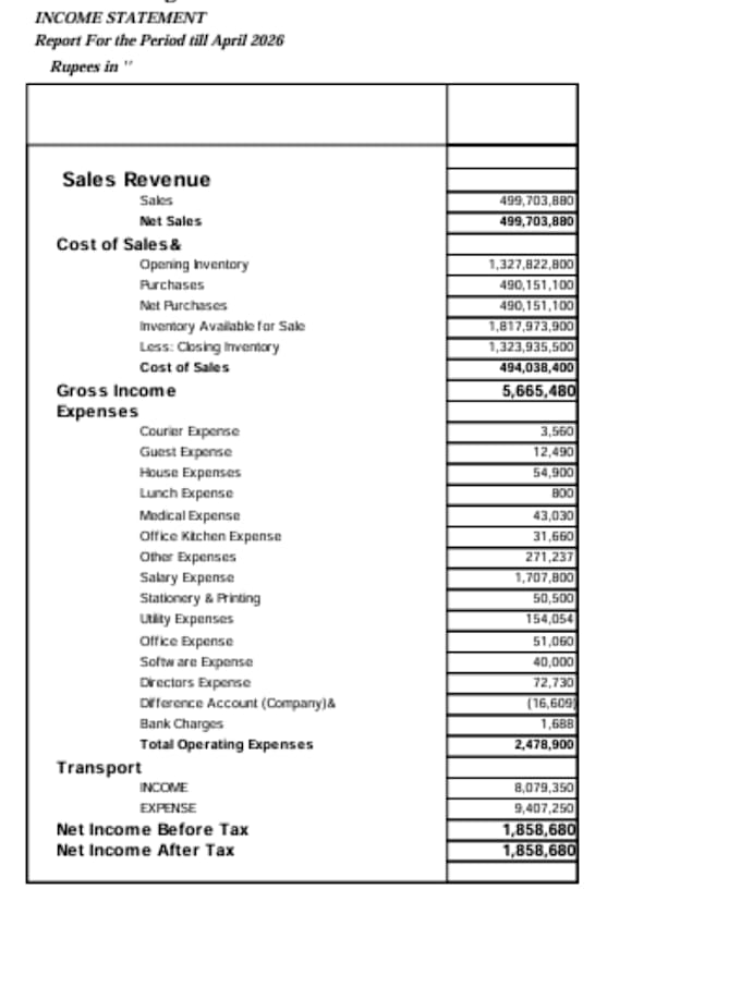 generate income statement according to your accounts