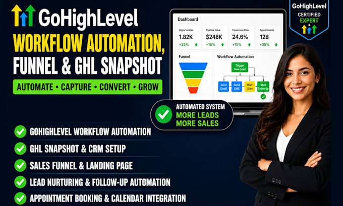 setup gohighlevel workflow automation, funnel and ghl snapshot