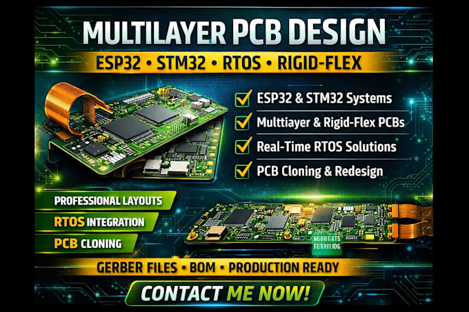 design multilayer pcb, esp32 stm32, rtos and rigid flex pcb layout, pcb cloning