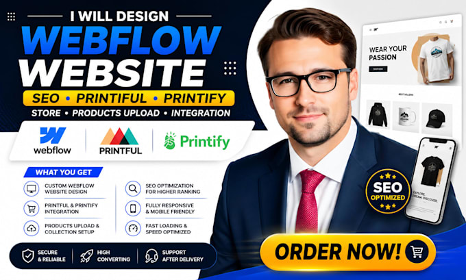 design webflow website seo printiful printify store products upload integration