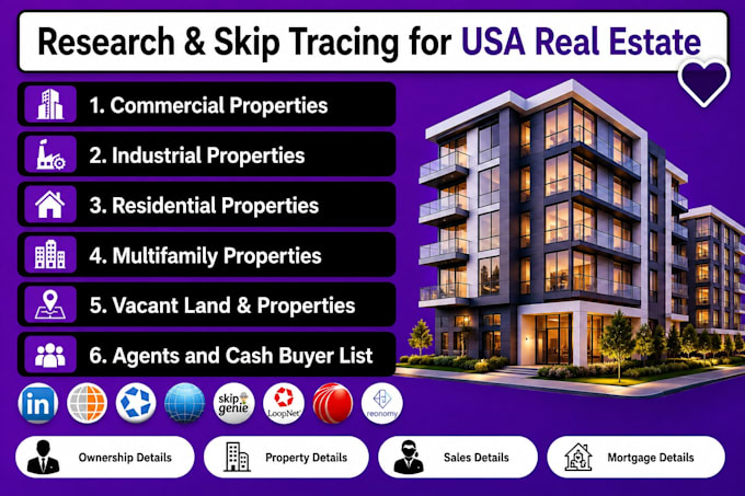 provide skip tracing and research for commercial properties