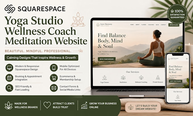 build squarespace yoga studio website wellness coach website meditation website