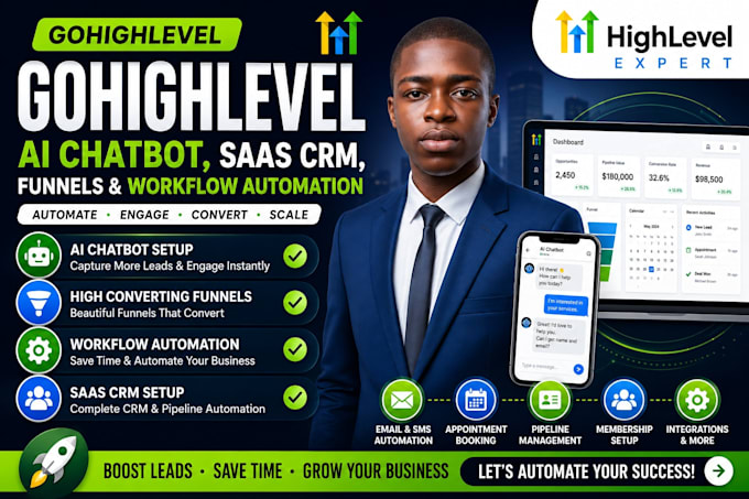 setup gohighlevel ai chatbot, saas CRM, funnels and workflow automation