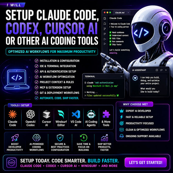 setup claude code, codex, cursor ai or other ai coding tools