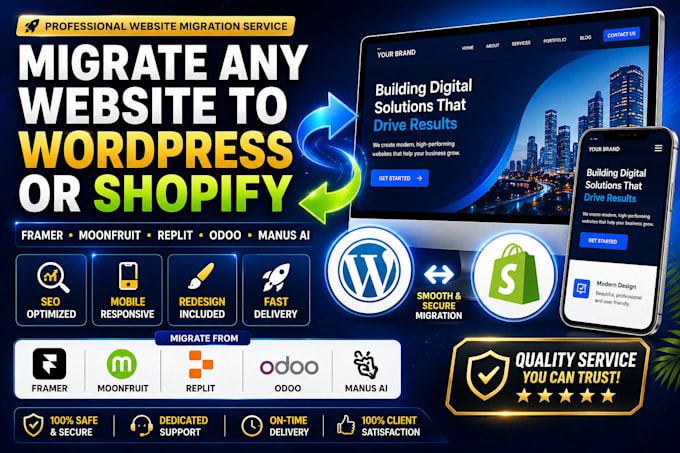 migrate host framer claude replit manus ai odoo website to wordpress shopify vps