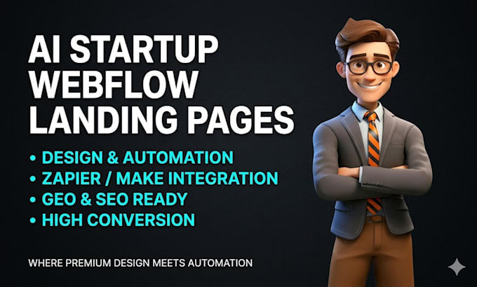 design high automated converting modern webflow landing pages for ai startups