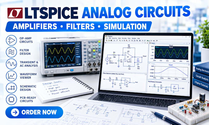 simulate analog circuits in ltspice, amplifiers, filters and schematics