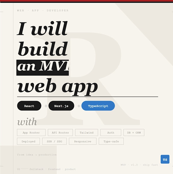 build an mvp web app with react, next js, and typescript