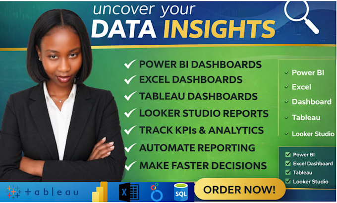 create power bi dashboard, excel, KPI reports, data visualization with tableau