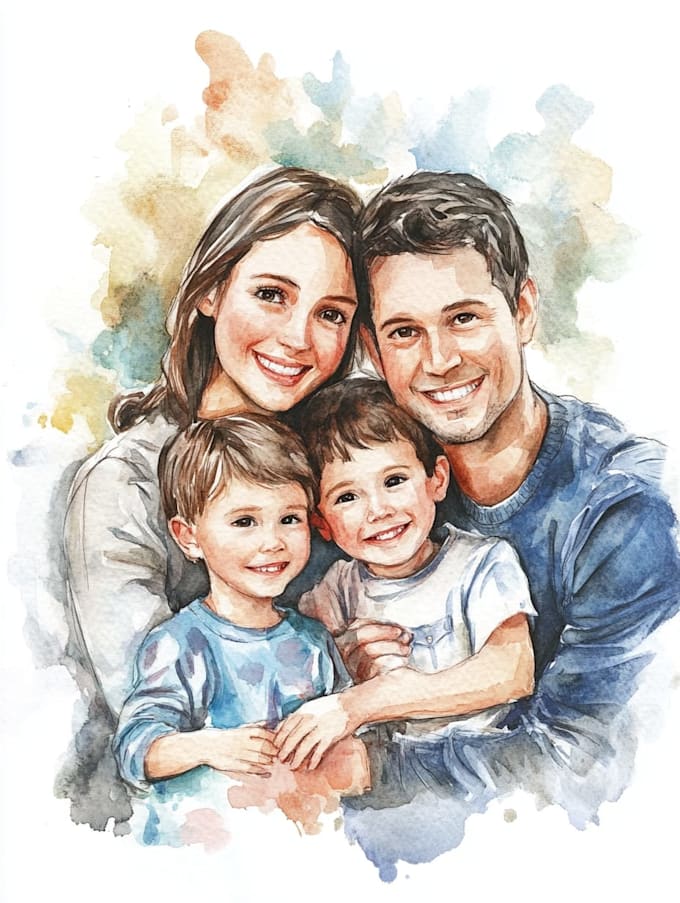 create a family portrait watercolor portrait