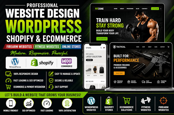 wordpress ecommerce shopify dynamic firearm and fitness website