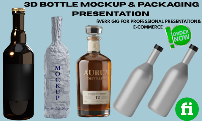 create realistic 3d alcohol bottle mockups, packaging, and label