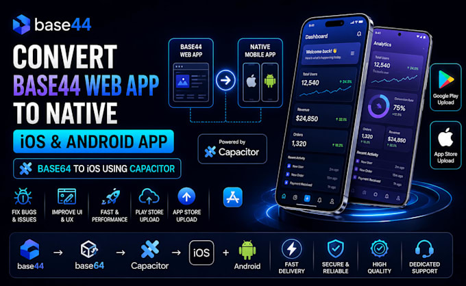 convert base44 web app to native ios android app base64 to ios using capacitor