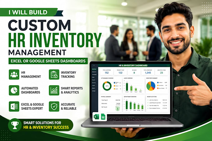 build custom HR inventory management excel or google sheets dashboards