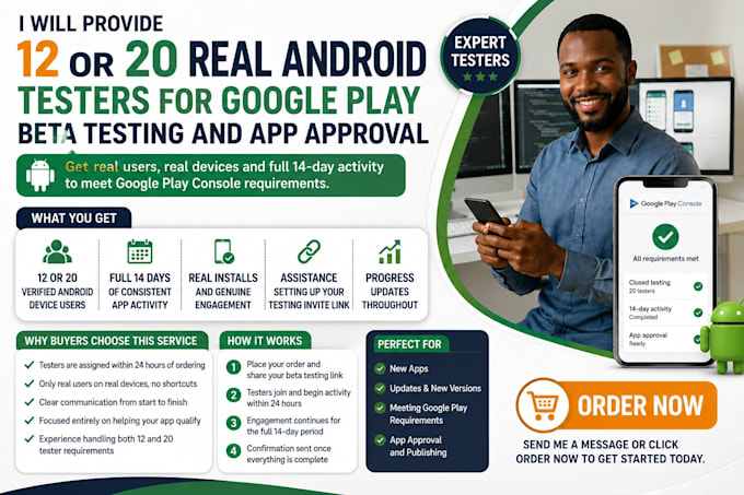 provide real android testers for google play beta testing and app approval