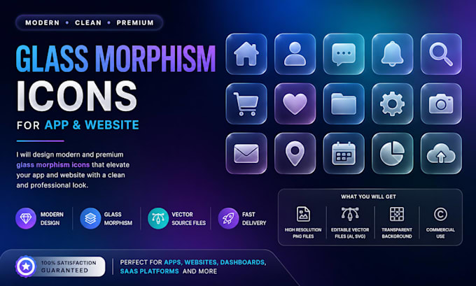 Glass morphism icons for app and website by Samueloot | Fiverr