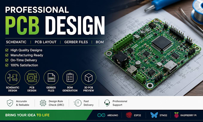 design pcb circuit, pcb design, pcb schematic, fabrication gerber and bom