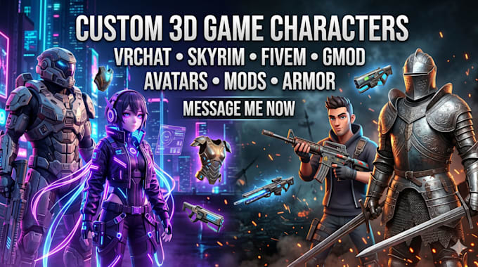 create custom vrchat avatars, skyrim mods, gmod playermodels, fivem maps 3d game